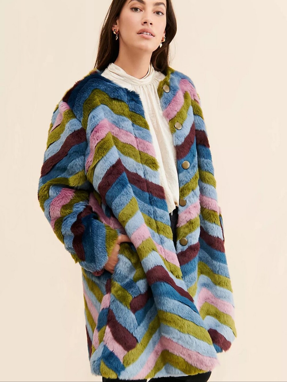 Hutch Anthropologie Chevron Faux Fur Coat